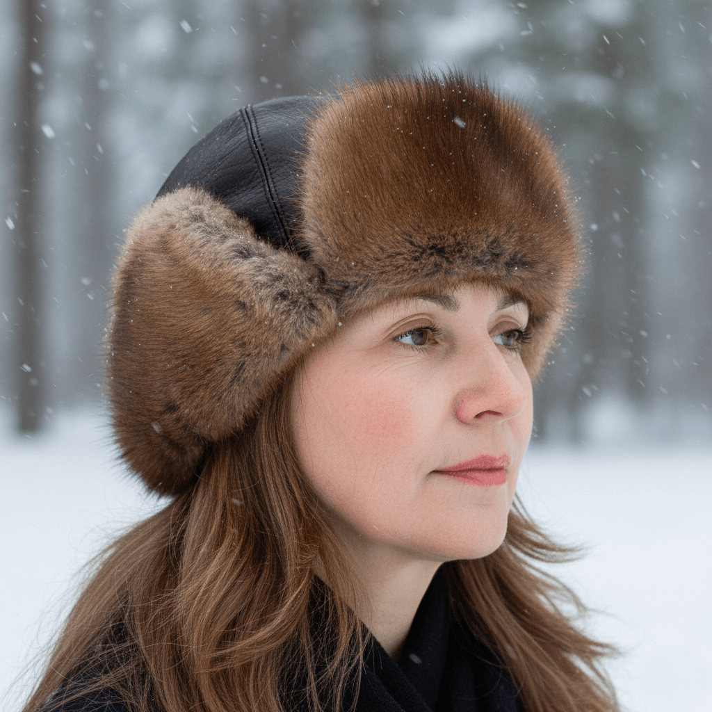 Natural Muskrat Fur Aviator Hat - Charles Model