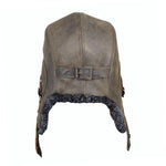 Gray Sheepskin Aviator Hat, Brown Leather - Simon Model