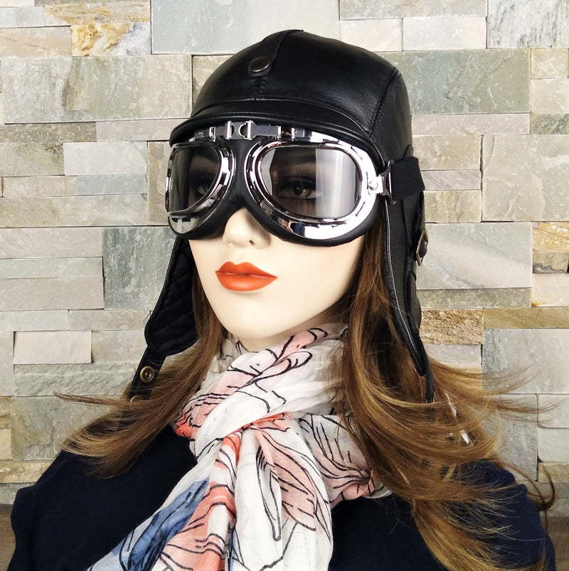 Black aviator hat with goggles