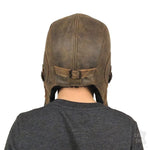 Gray Sheepskin Aviator Hat, Brown Leather for Kids - Simon Model