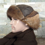 Muskrat Fur Aviator Hat, Brown Leather - Simon Model