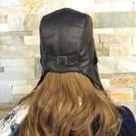 Black Leather Aviator Hat - Simon Model