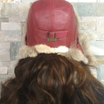 Wolf Fur Aviator Hat, Dark Red Leather - Simon Model