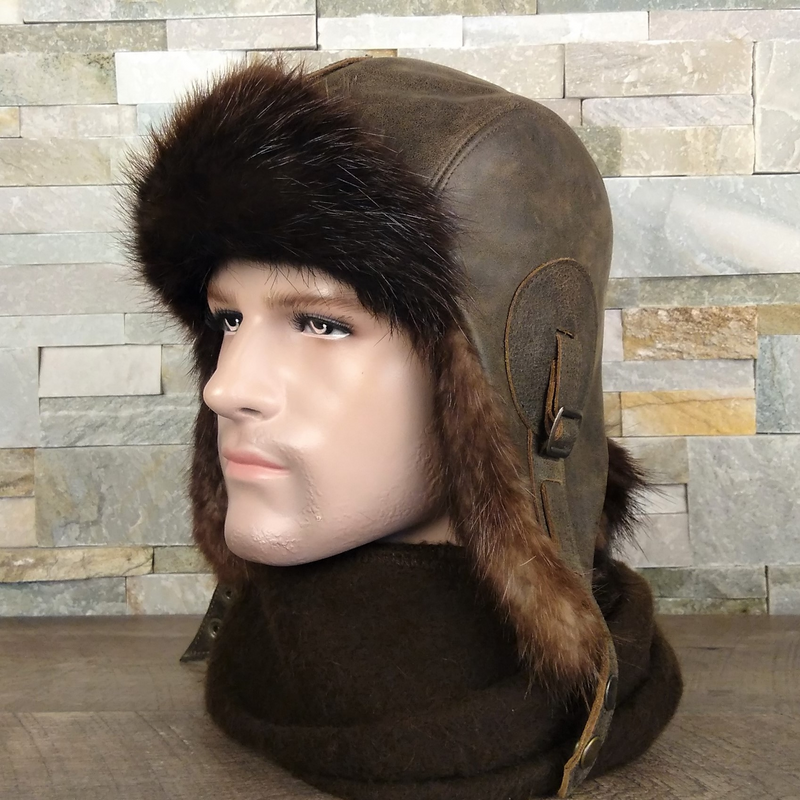 Men's beaver fur aviator hat