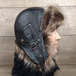 Leather and fur aviator hat for men