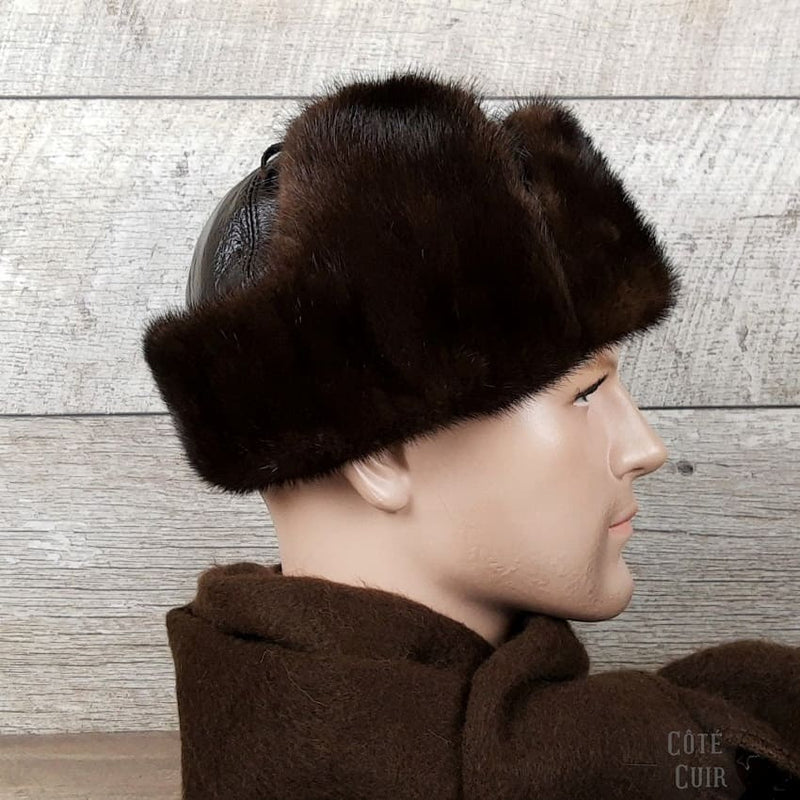 Brown mink fur hat