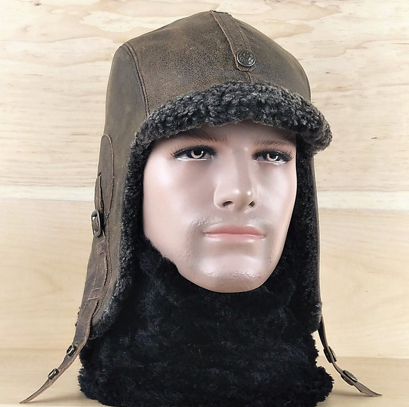 Brown sheepskin hat for men