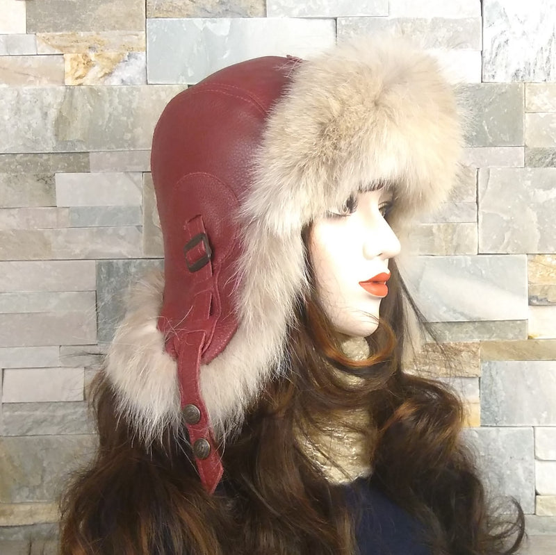 Women's wolf fur aviator hat