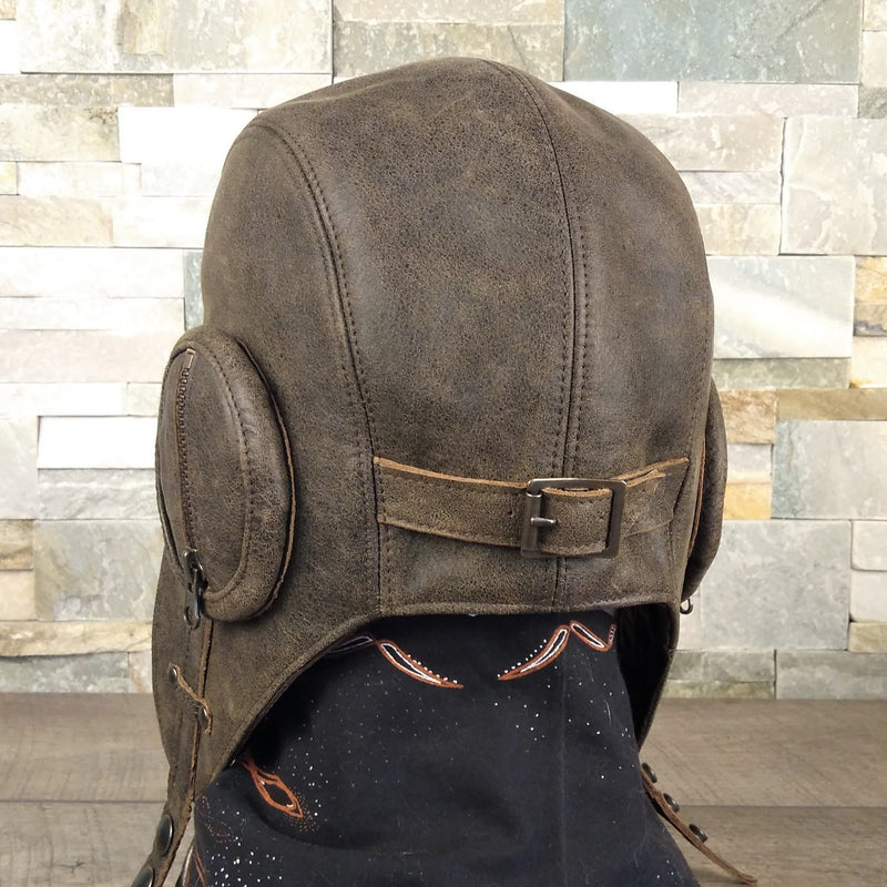 Brown Leather Aviator Helmet - William Model
