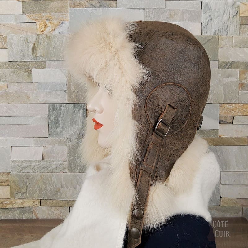 fur and leather aviator hat