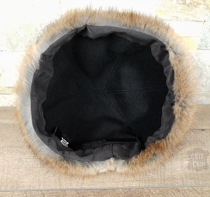Natural Muskrat Fur Aviator Hat, Brown Leather - Charles Model