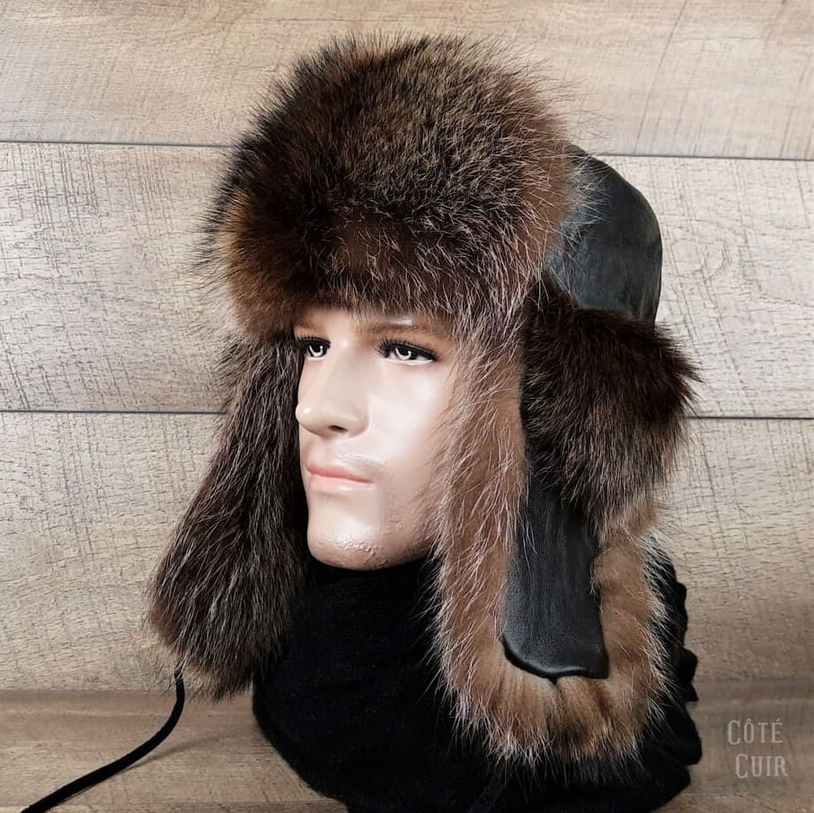 Muskrat Fur Trapper Hat - Natural Fur Winter Headwear