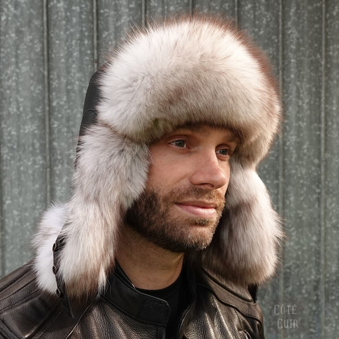 Mens fox fur trapper hat