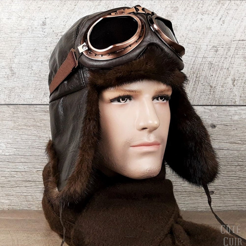 Men's brown fur aviator hat