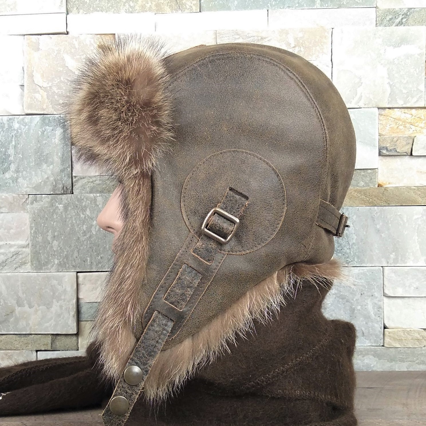 Raccoon fur aviator hat for men