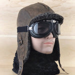 Shearling aviator hat and goggles
