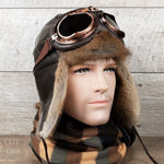 fur aviator hat and goggles