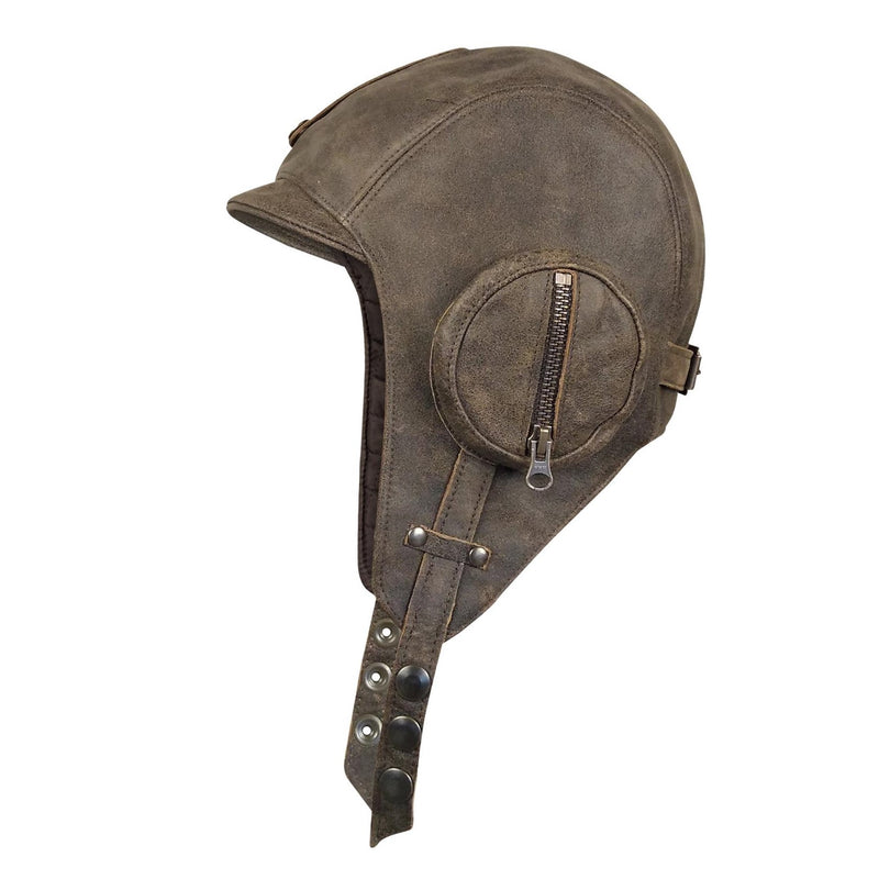 vintage brown leather aviator helmet