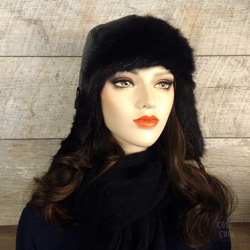 Womens black mink fur hat