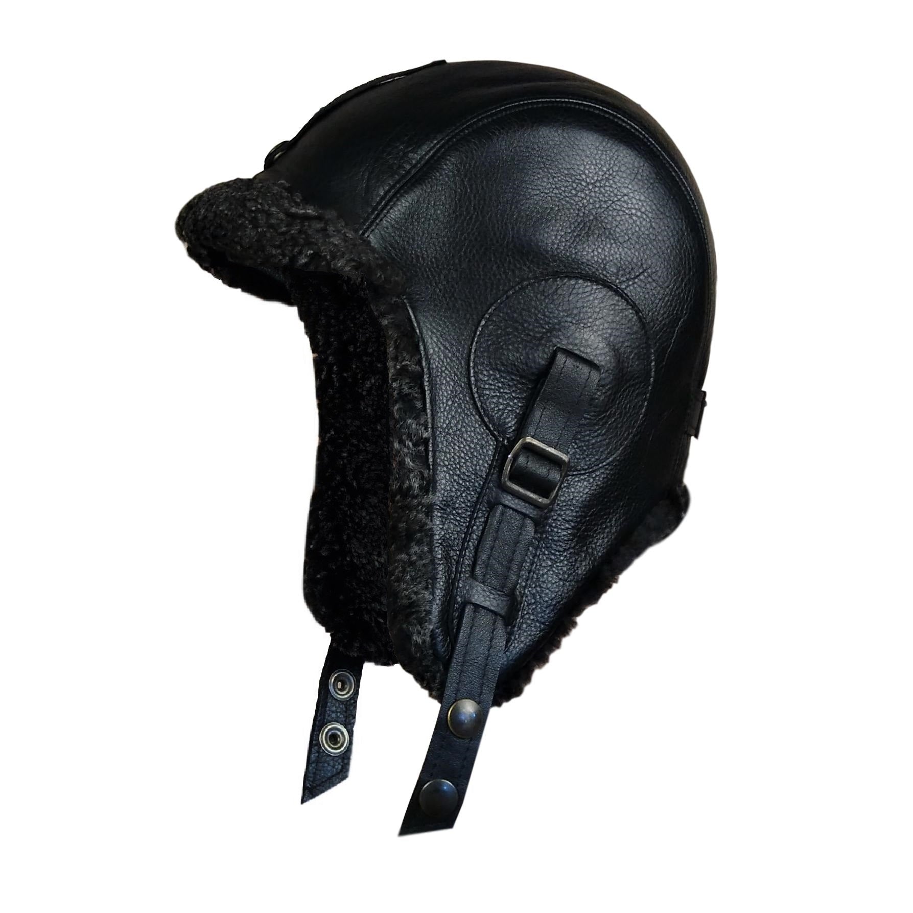 Black shearling aviator hat for men