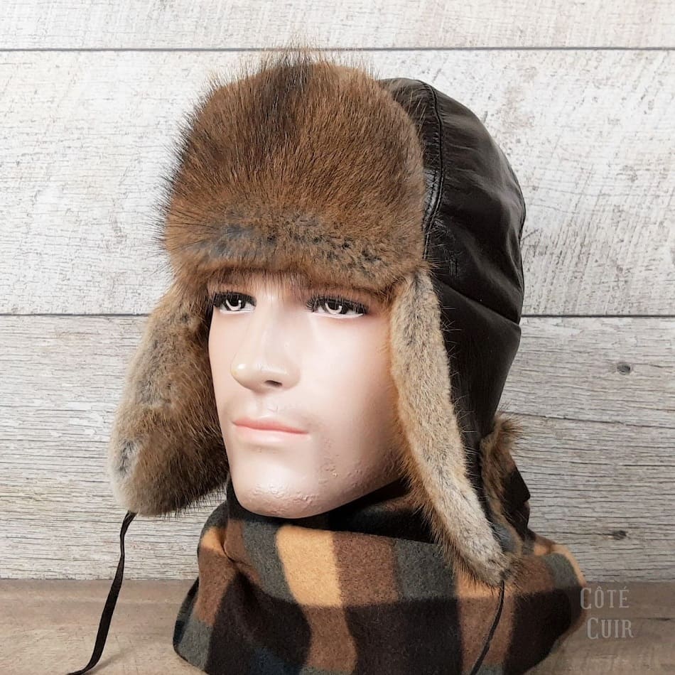 Muskrat fur aviator hat