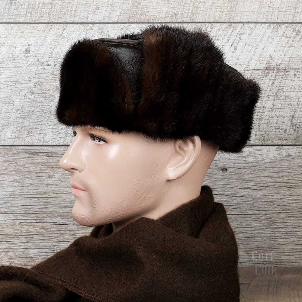 Genuine rabbit fur brown ushanka winter hat