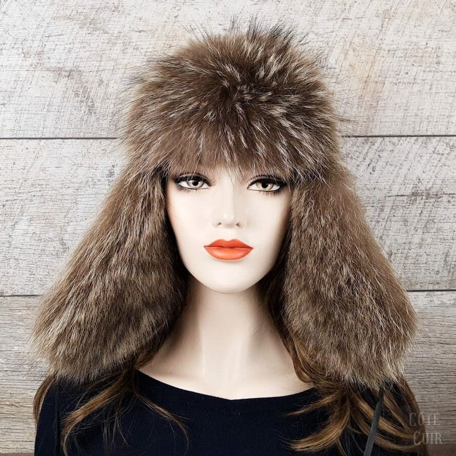 100% Real Raccoon Fur Hat For Women Natural Fox Fur Russian