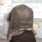 Raccoon Fur Aviator Hat, Brown Leather - Simon Model