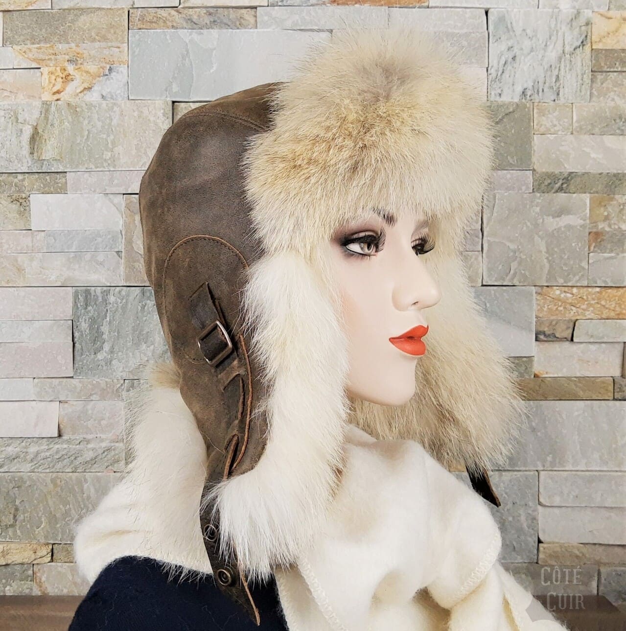 Coyote fur aviator hat