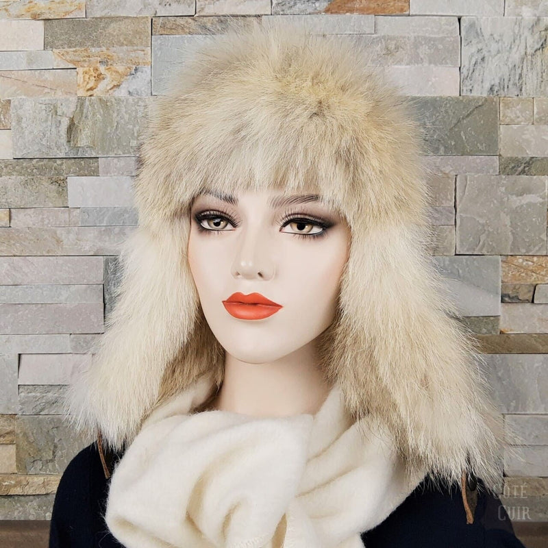 White Fur Hat for Women Fur Trapper Hat Winter Fox Fur Hat 