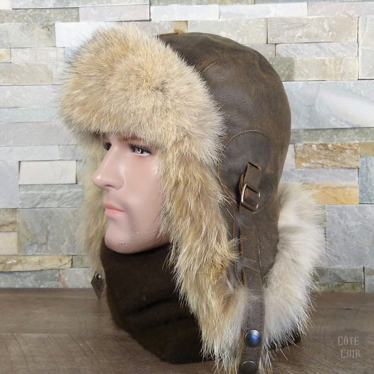Coyote fur trapper hat