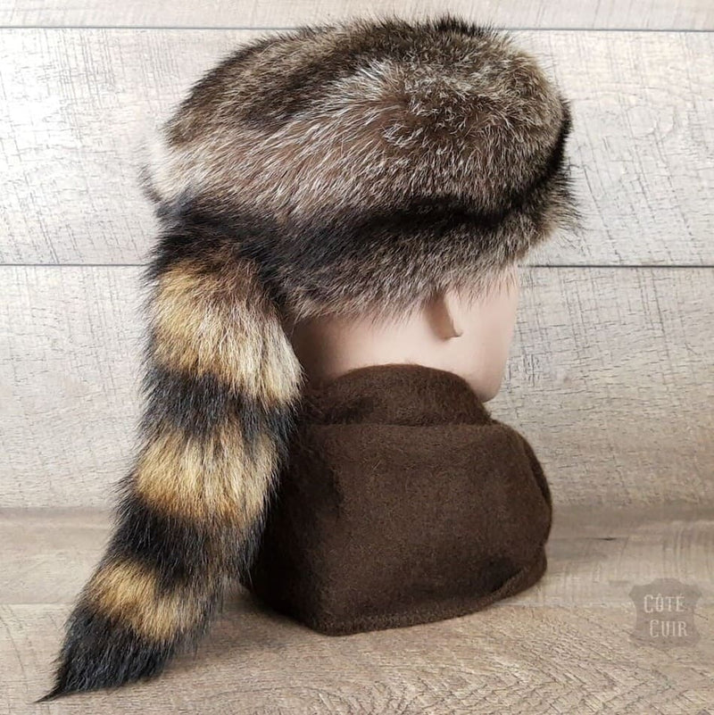 Davy Crockett Coonskin Hat Raccoon Fur With Tail Cote Cuir Cote Cuir Leather