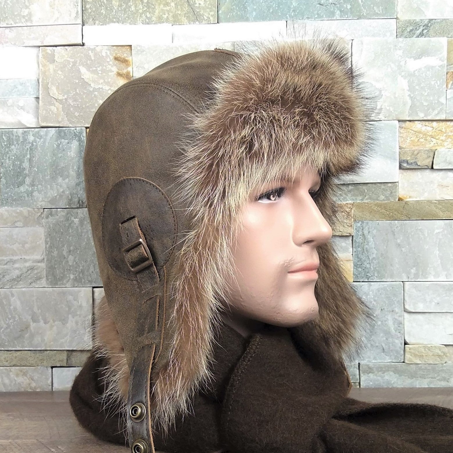 Aviator Trapper Hat | Men's Winter Fur Aviator Hats - Cote Cuir Small