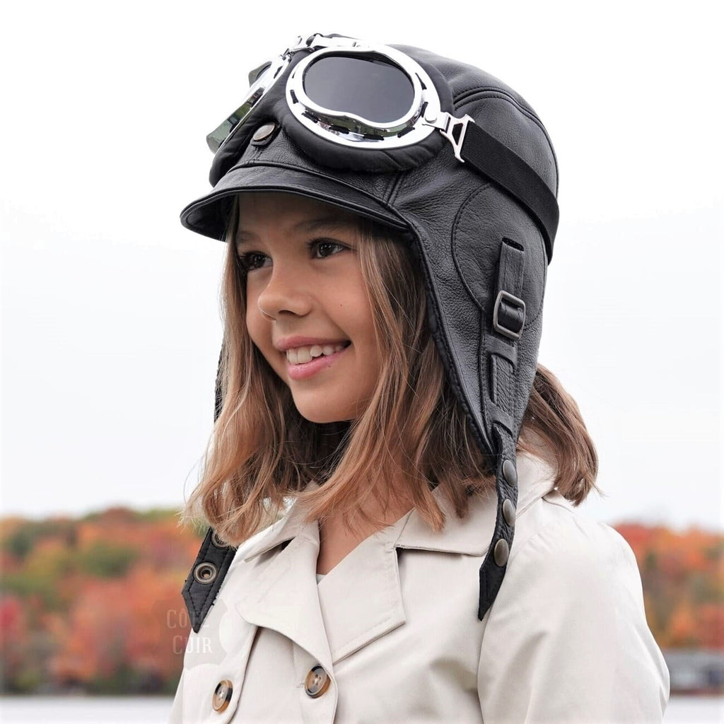 Helmet Flying Hat And Goggles Aircraft Leather Flight Helmet And