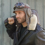 Leather aviator helmet and goggles