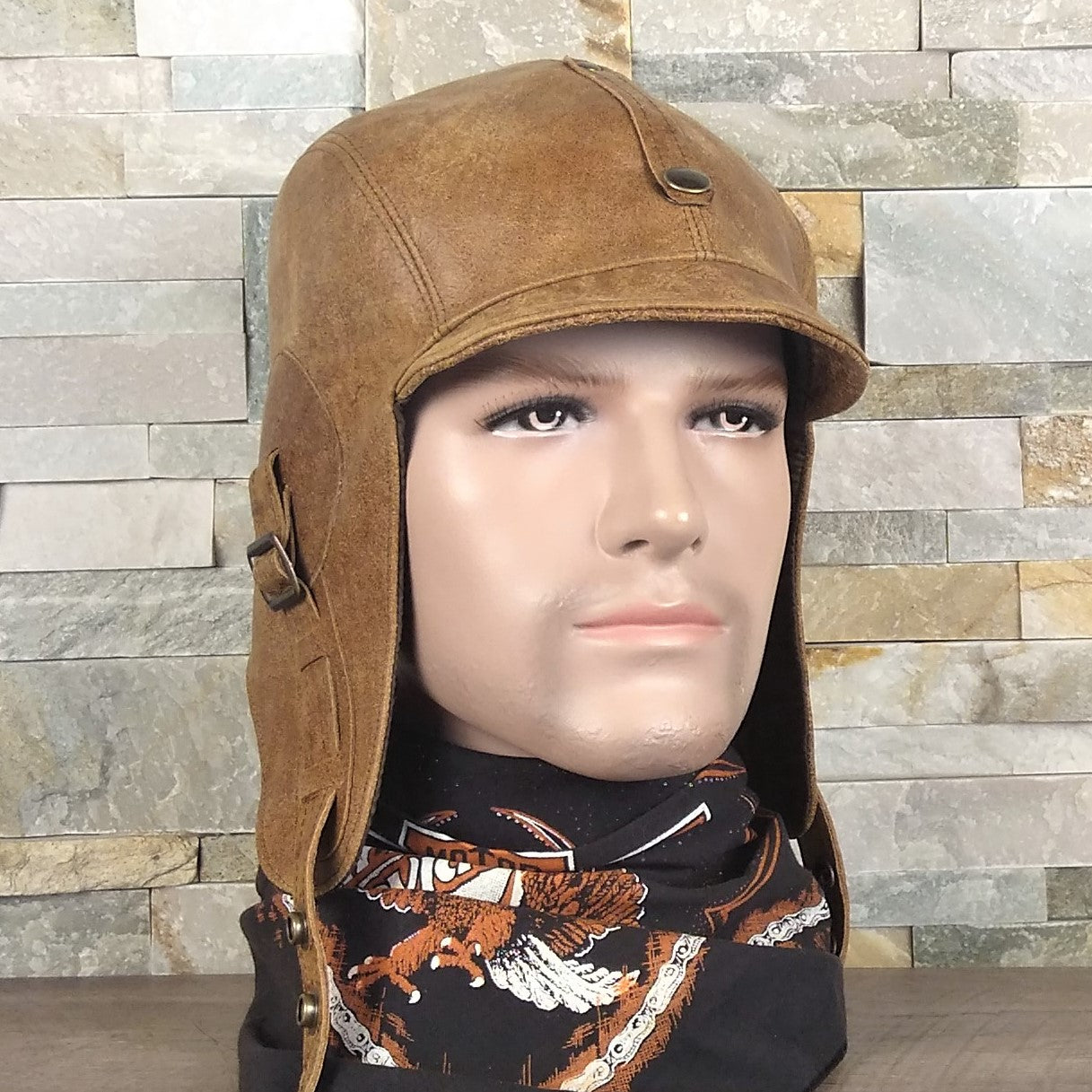 tan leather aviator cap