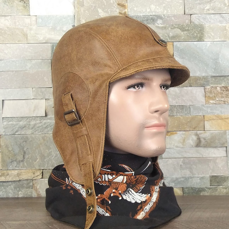 tan leather aviator hat