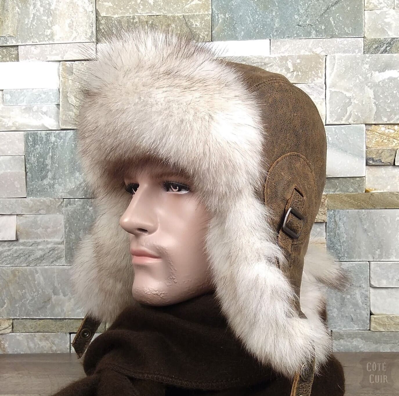 Men's Fox Fur Hat | Real Fox Fur Trapper/Aviator Hat Medium / Brown
