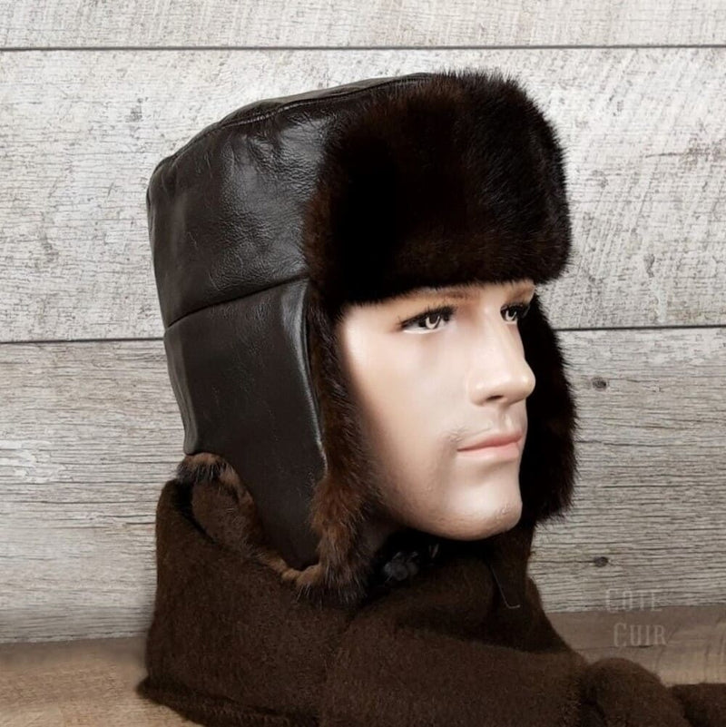 Russian Ha Brown Fur Russian Ushanka Hat for Men | Real Fur - Cote Cuir – Cote ...