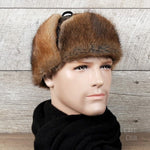 Muskrat and leather fur hat