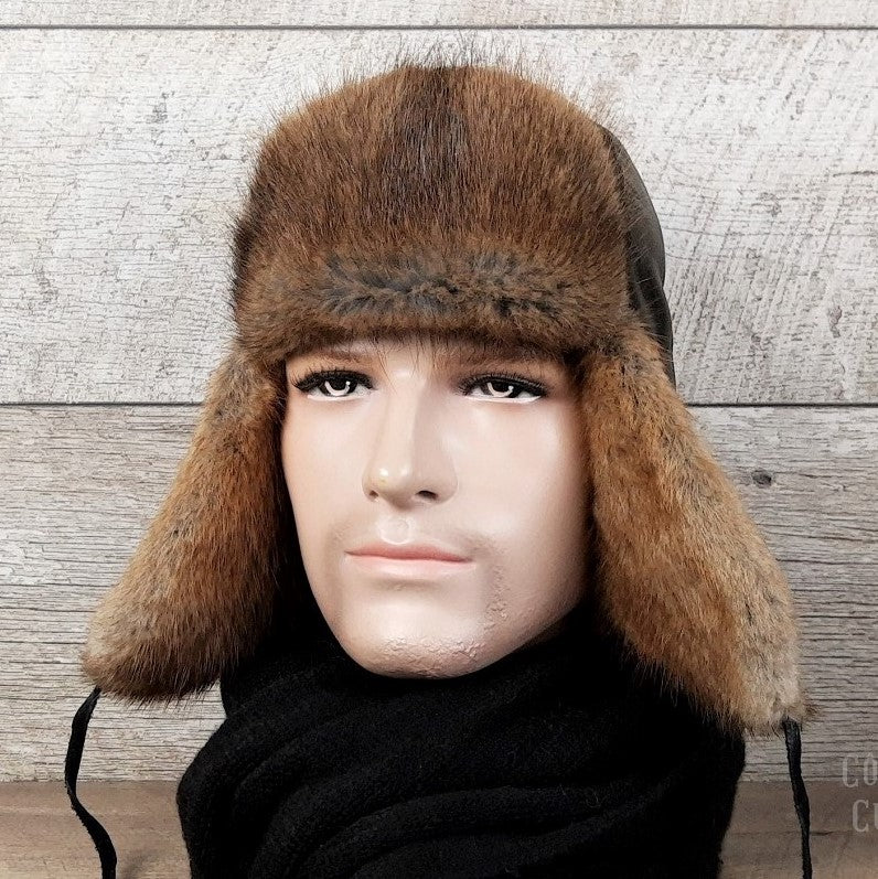 Muskrat fur ushanka hat