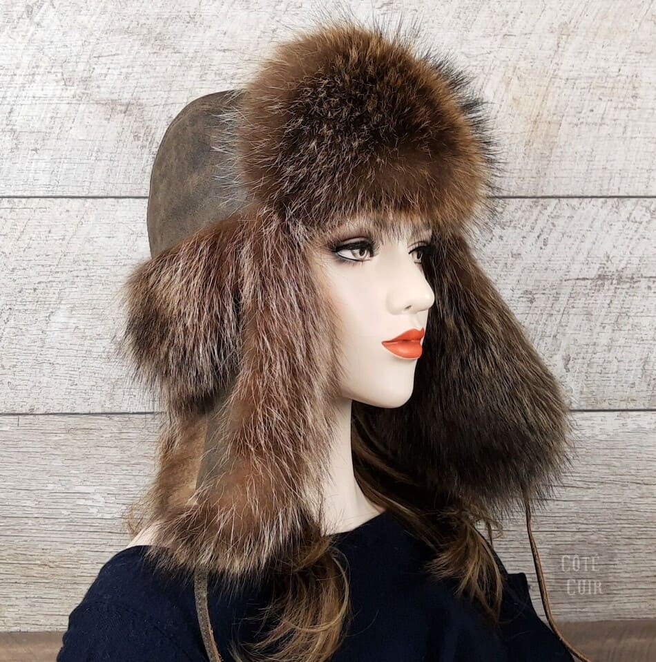 Russian Winter Hat, Suede Russian Hat, Trappers Hat