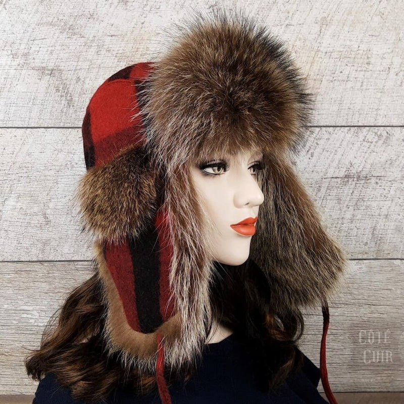 red and black trapper hat