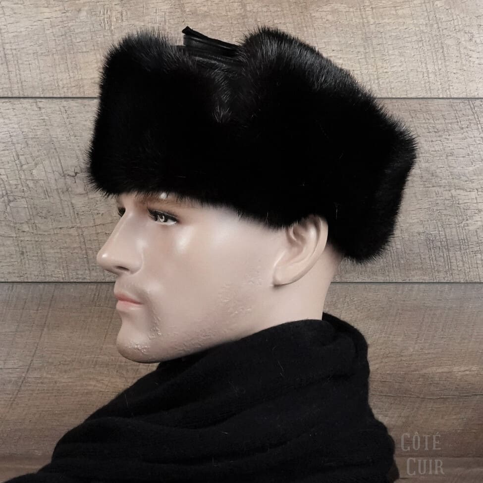 Black Fur Russian Ushanka Hat for Men - Cote Cuir Medium