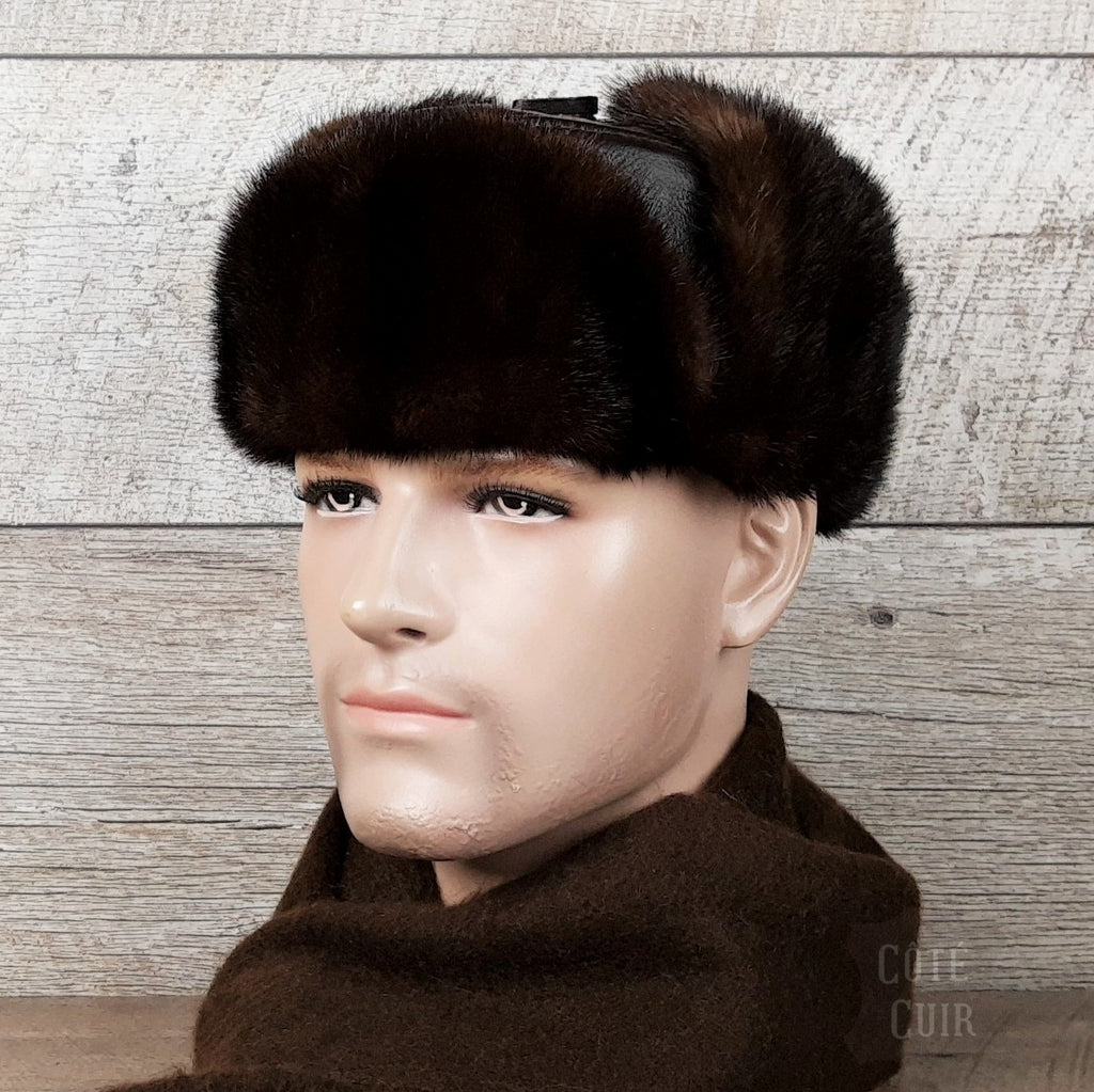 Muskrat Fur Hat | Rcmp Style Hat - Cote Cuir 2XLarge