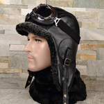 Shearling aviator hat and goggles