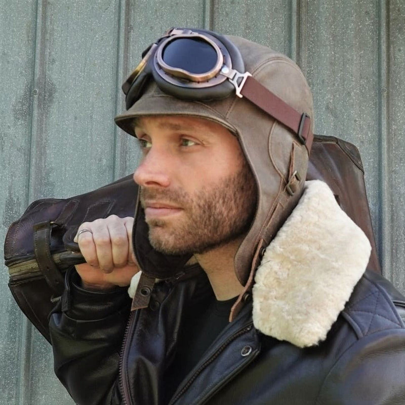 Vintage aviator helmet and goggles