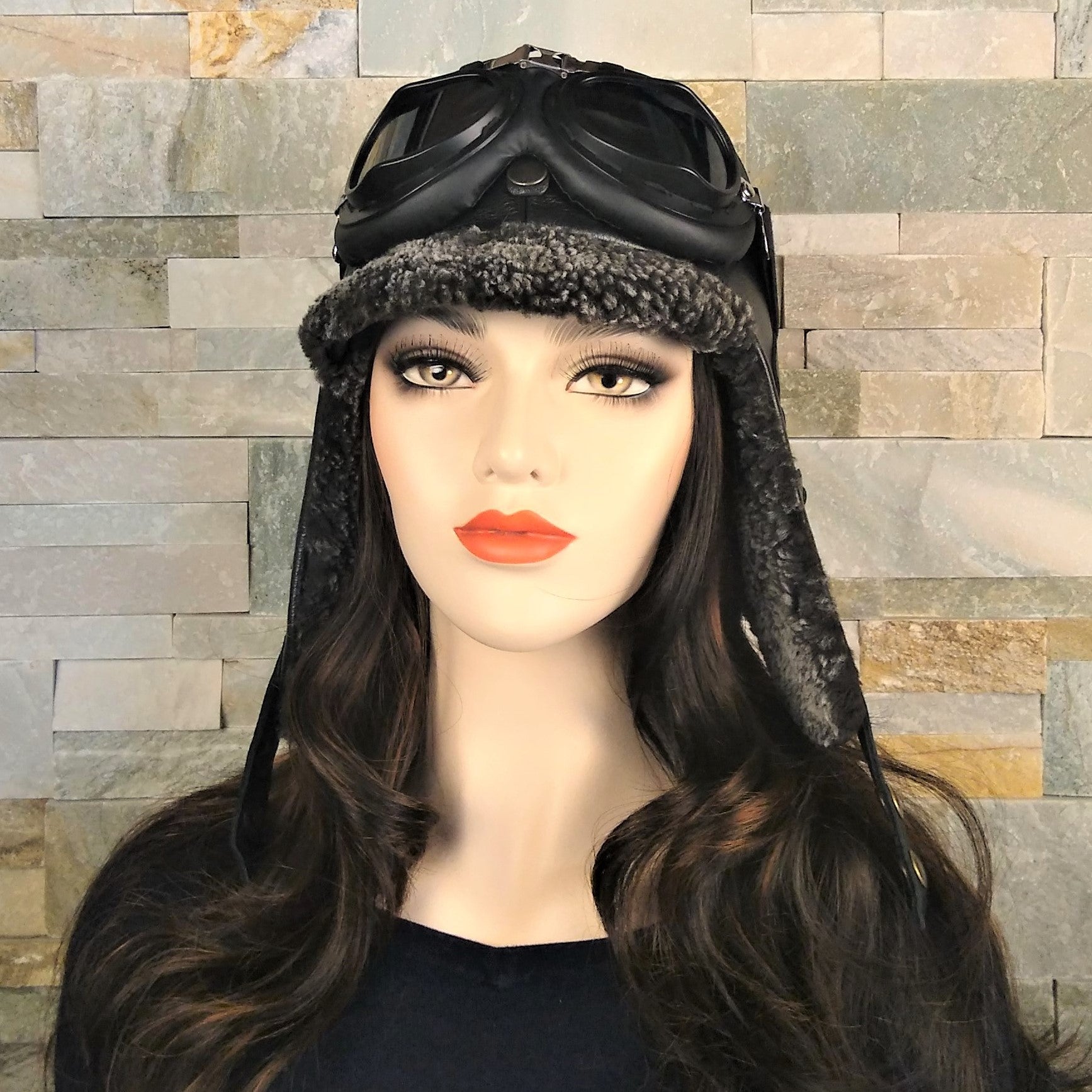 Sheepskin aviator hat for women