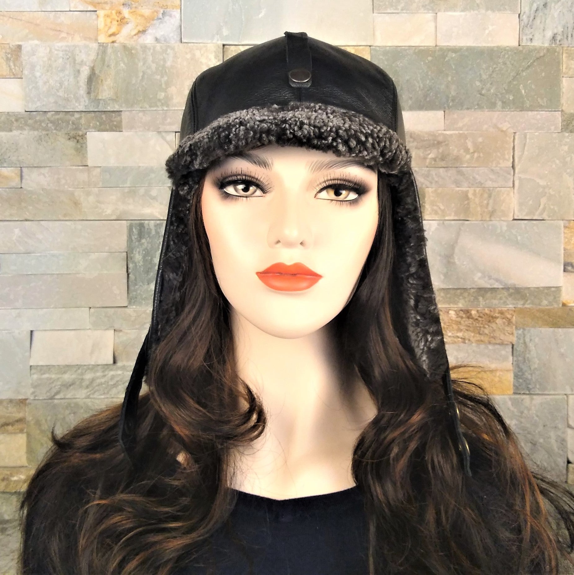 Black Sheepskin Aviator hat