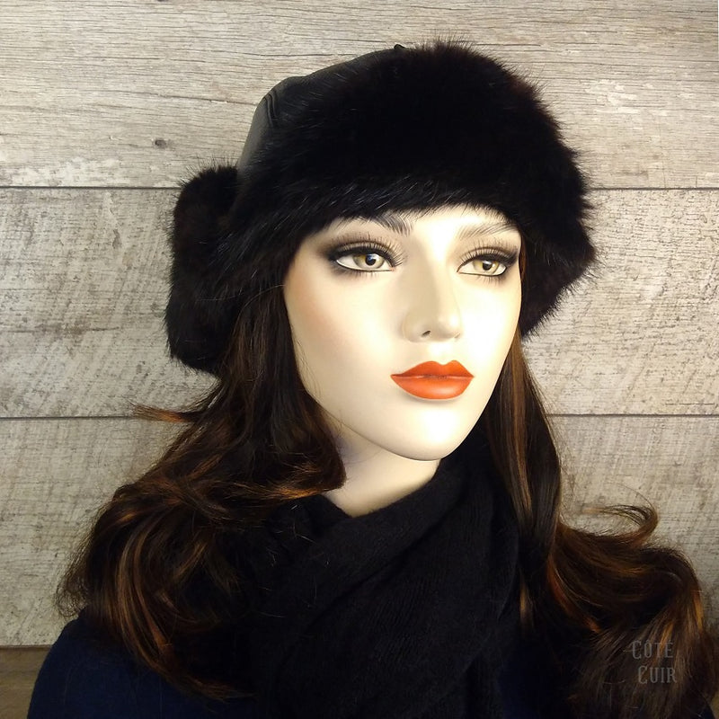 womens black mink fur hat